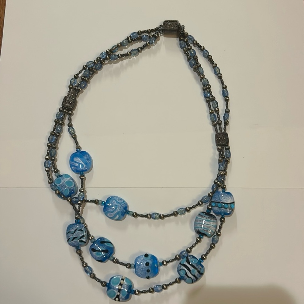 Women's Blue Bead Multi Strand Necklace